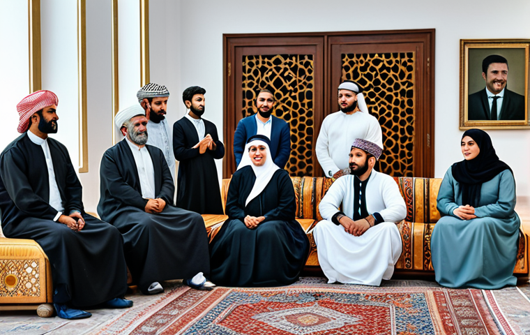 **
"A group of diverse individuals listening to traditional Arabic music in a cultural center, fully clothed in modest attire, safe for work, appropriate content, family-friendly, natural poses, perfect anatomy, correct proportions, professional photography, high quality, celebrating heritage and community."
**