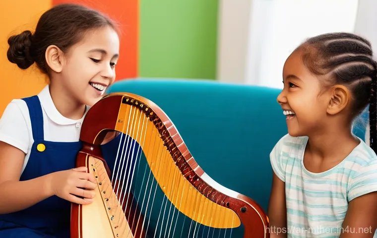 음악테라피사 직무 성장 방향 - **Prompt 1: Joyful Music Therapy for Children**
    "A heartwarming scene in a brightly lit, cheerfu...