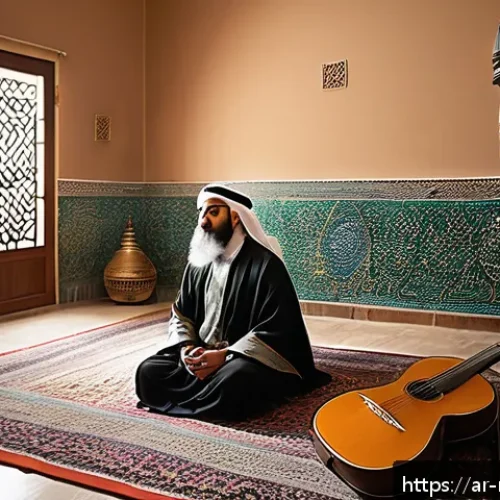 음악테라피사 자격증 교육 과정 - A serene therapy room decorated with Middle Eastern artistic elements, featuring a professional musi...