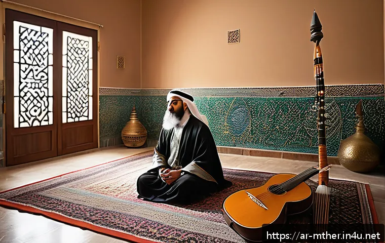 음악테라피사 자격증 교육 과정 - A serene therapy room decorated with Middle Eastern artistic elements, featuring a professional musi...